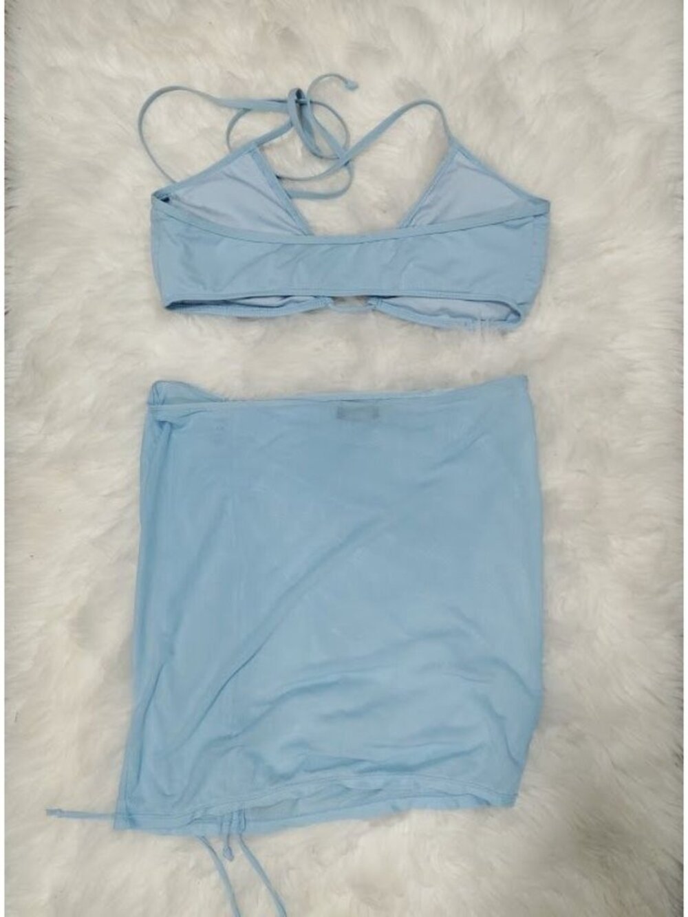 Icon Swim Light Blue Bikini Set With Ruched Cover Up Skirt & Halter Top Size S - Picture 9 of 13